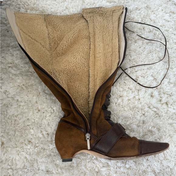 Dior auth brown Leather and shearling Knee-High Boots - Picture 7 of 15